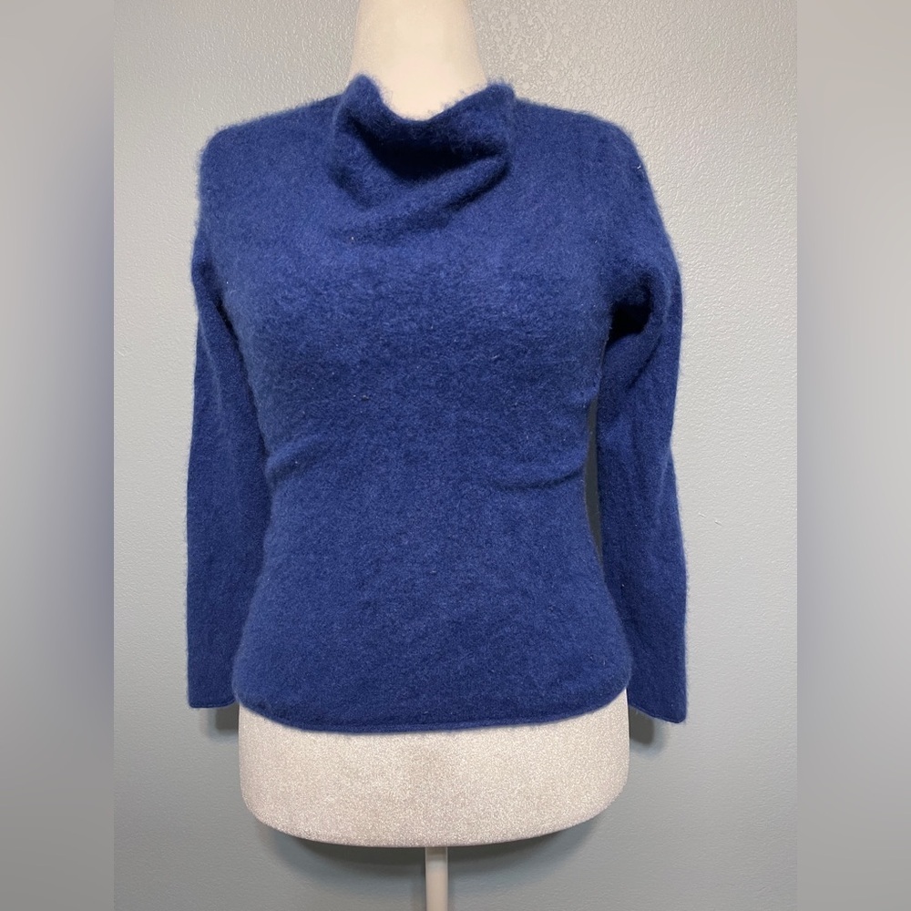 Kirkland Signature Blue Cashmere Drape Neck Sweater Soft Knit Top Cozy Small